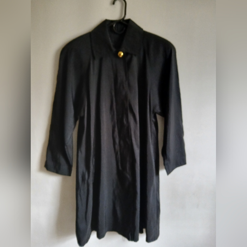Forenza Black Nylon Lined Lightweight Swing Coat Sz6 Gold Button Accents